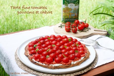 Tarte fine aux tomates, poivrons et chèvre