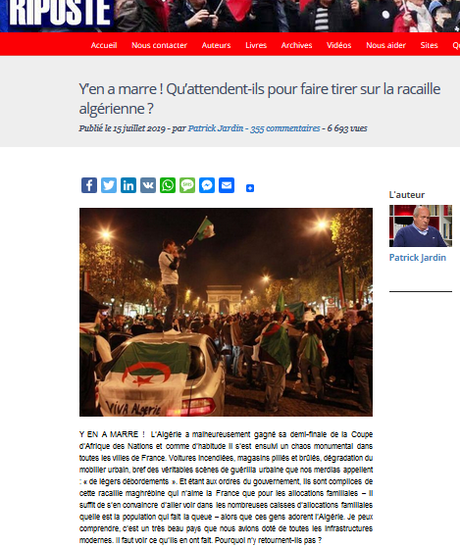 en fRance, on peut impunément appeler à « tirer sur les algériens » #RiposteLaïque en fRance, on peut impunément appeler à « tirer sur les algériens » #RiposteLaïque