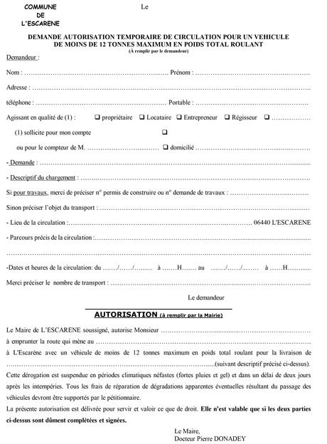Circulation véhicule – 12 tonnes - L'ESCARENE