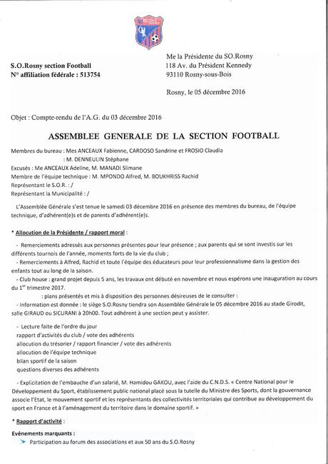 Réunions - Stade Olympique de Rosny Sous Bois (93) Section Football