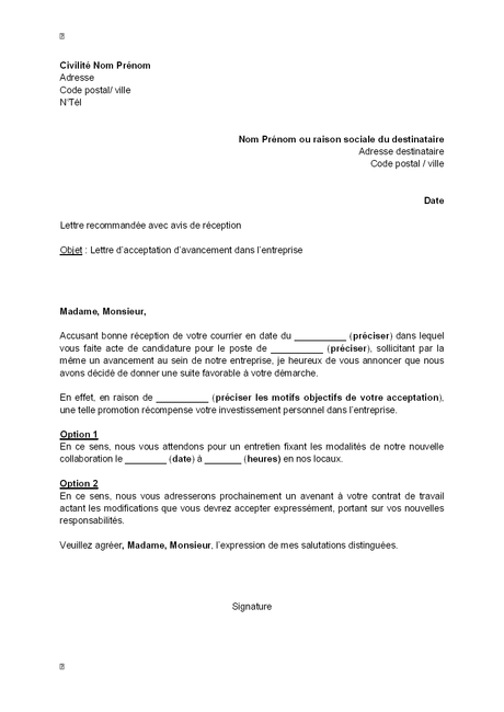 Exemple gratuit de Lettre acceptation, par employeur, une demande ...