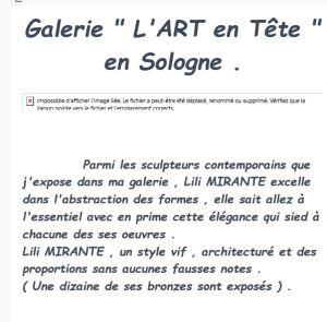 Galerie  » L’Art en Tête » en SOLOGNE  à la Ferté Imbault