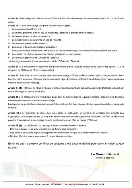Consulat du Cameroun à Paris - certificat de celibat pour mariage