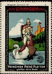 Lohengrin dans les timbres-réclame Pathéphon-Pathé Platten.