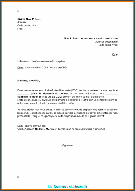 Acceptable Lettre De Demande De Renouvellement De Contrat Cdd Lettre ...