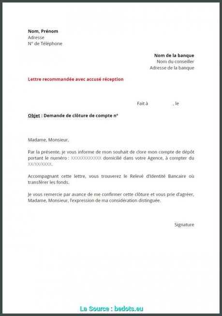 Haut Lettre Resiliation Banque Lettre Résiliation D'Un Compte ...