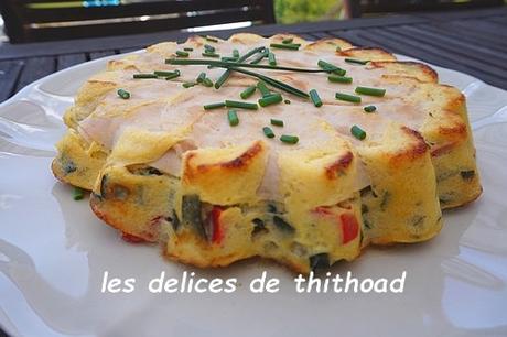 tarte sans pâte courgettes, poivron et blancs de poulet
