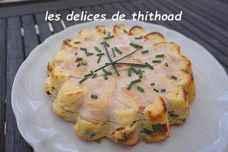tarte sans pâte courgettes, poivron et blancs de poulet