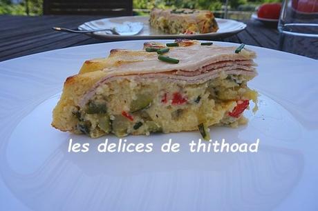 tarte sans pâte courgettes, poivron et blancs de poulet