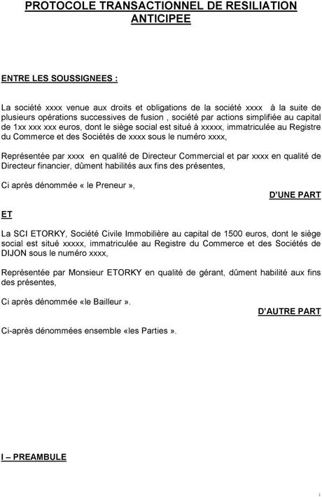 PROTOCOLE TRANSACTIONNEL DE RESILIATION ANTICIPEE - PDF