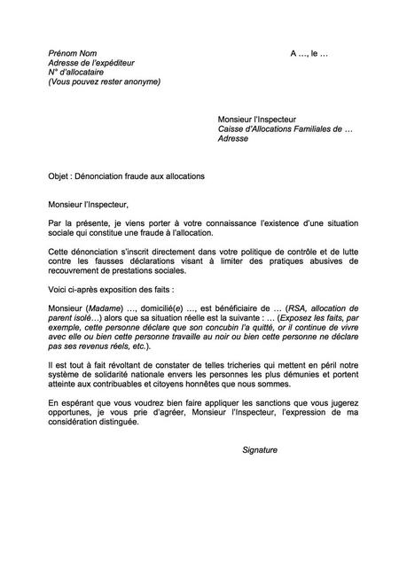 modele lettre denonciation caf