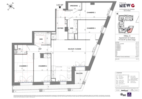 plan 2D appartement 5 pièces vente logement état futur achèvement - clematc