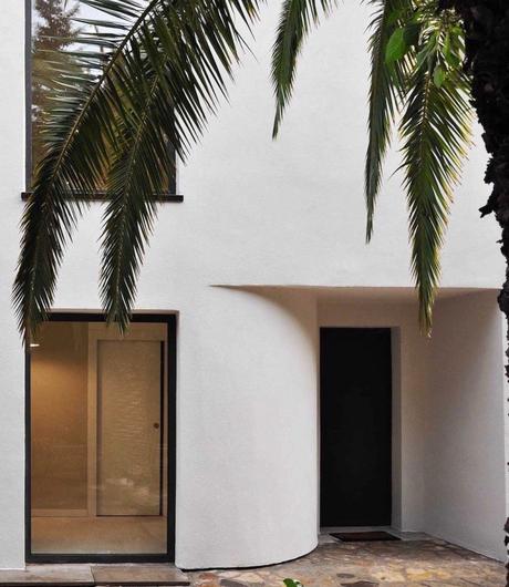 facade extérieure blanche palmier fenêtre noire baie vitrée maison sud bord de mer clematc