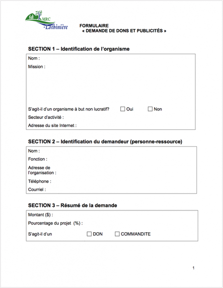 demande de don Demande de don et publicité - MRC de Lotbinière