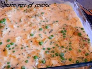 Gratin de courgette, petits pois et pommes de terre aux épices mexicaines