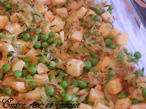 Gratin de courgette, petits pois et pommes de terre aux épices mexicaines