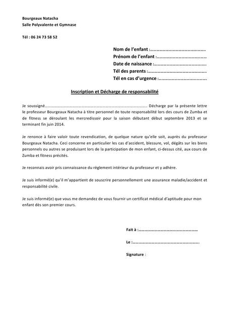 lettre de decharge de responsabilite