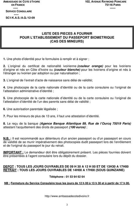 LISTE DES PIECES A FOURNIR POUR L ETABLISSEMENT DU PASSEPORT ...