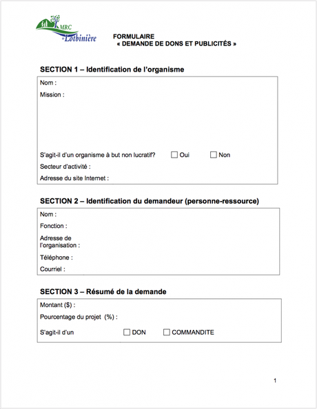 Demande de don et publicité - MRC de Lotbinière