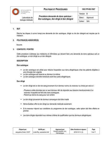 demande de dons Procédure demande de dons spéciaux : Don - Infolab