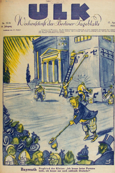 Bayreuth 1925 - Siegfried Wagner fait la quête. Une caricature du ULK.