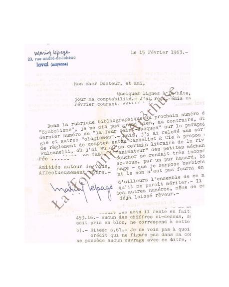Une lettre tapuscrite signée, adressée au Docteur Alexandre Rouhier