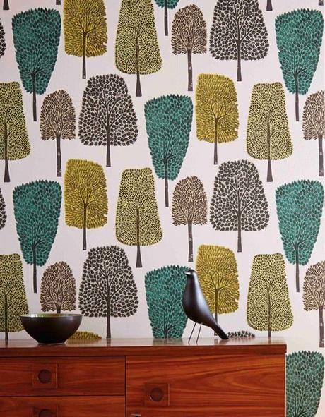 tapisserie style scandinave vintage motif arbre oiseau eames déco retro