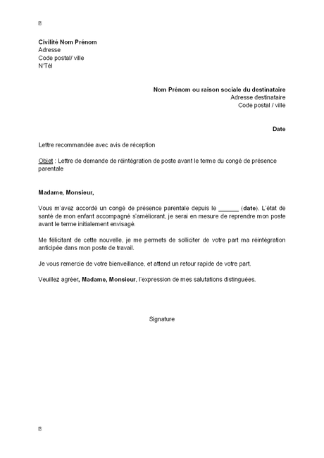 Modele lettre rupture conge parental | lettre | Congé parental ...
