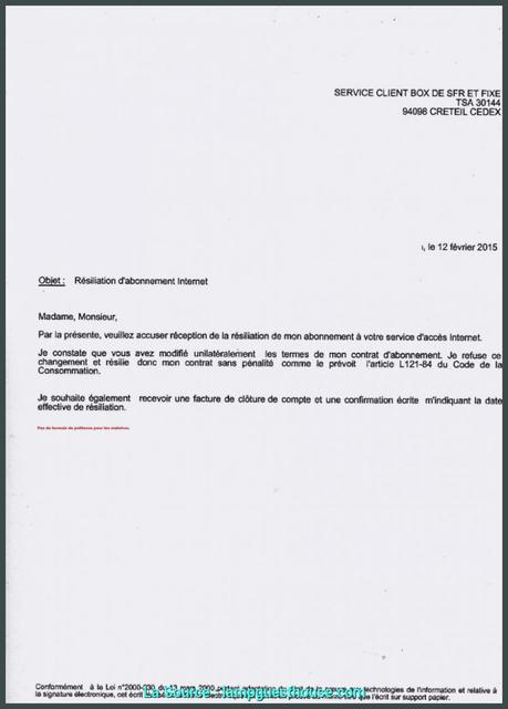 Modèle De Lettre De Résiliation Box Sfr