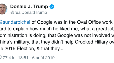 Trump accuse Google de vouloir lui faire perdre les élections