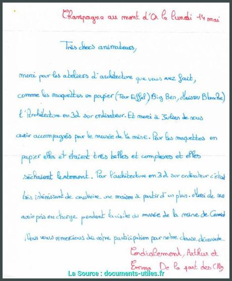 Excellent Exemple De Lettre De Remerciement A Un Prof Idée Modele ...