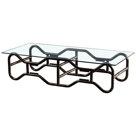 steel frame coffee table modern french industrial steel frame glass top coffee table circa for sale