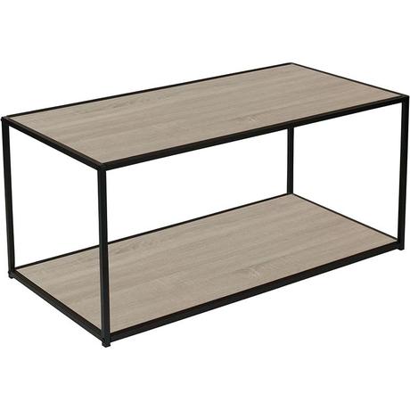 steel frame coffee table midtown collection oak wood grain finish coffee table with black metal frame