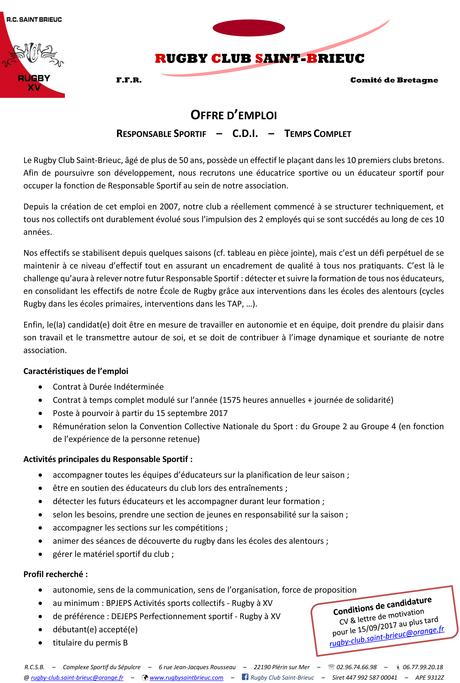 lettre de motivation rugby  À Lire