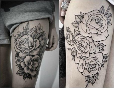 tatouage rose-tatouage-femme-cuisse-tatouage imposant