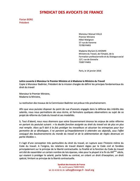 lettre ouverte du Syndicat des avocats de France au Premier ministre ...