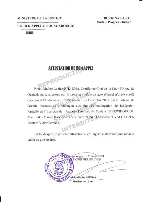 certificat de non appel 2008 08 13 : Certificat de non appel du jugement concernant le ...