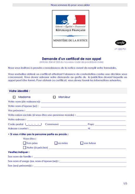 certificat de non appel Formulaires administratifs et CERFA