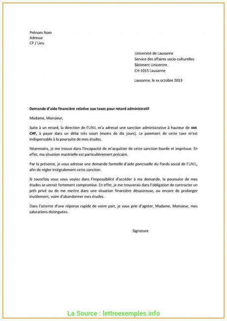 Lettre pour aide financière - À Lire