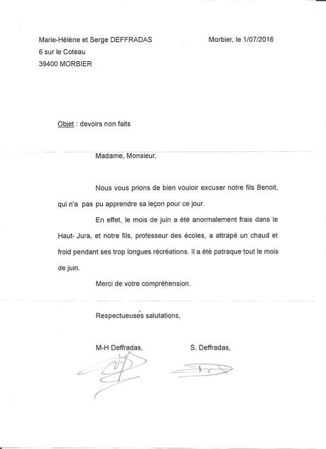 Lettre D Excuse Prof | bazga