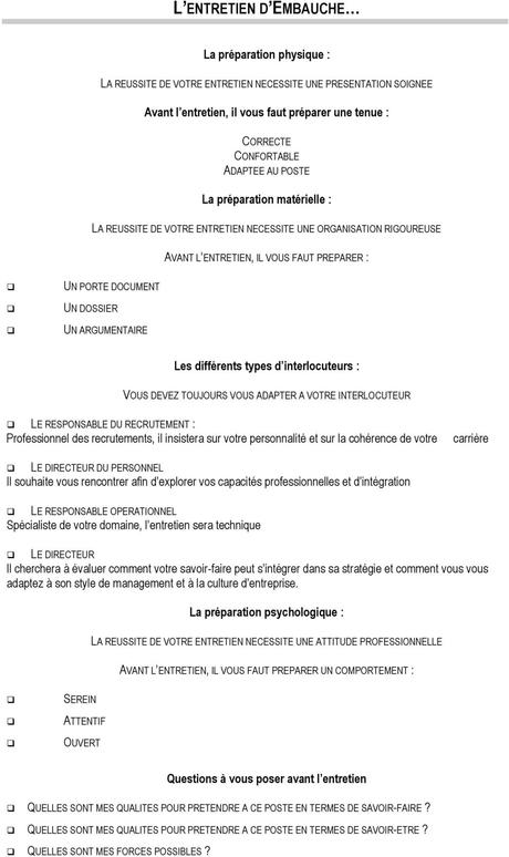 L ENTRETIEN D EMBAUCHE - PDF