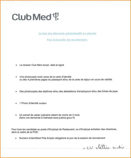 Lettre de motivation club med | Lintime