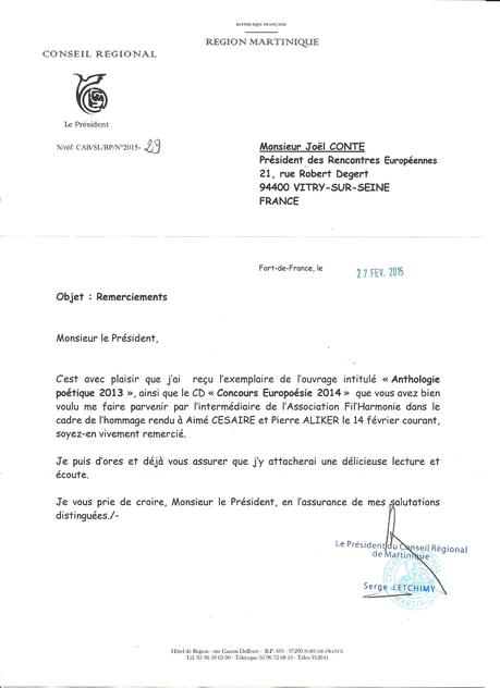 lettre président conseil général Martinique - Lettre du Conseil Général - 27 fev 2015