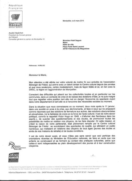 Lettre de M le président du conseil général à Ségura - Défense ...