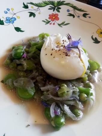 Oeuf mollet, fèves, petits pois © Gourmets&co Oeuf mollet, fèves, petits pois © Gourmets&co
