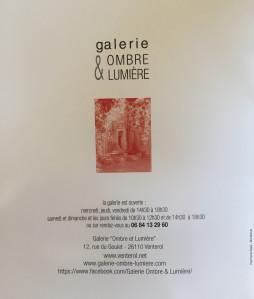 Galerie Ombre et Lumière à Venterol (Drôme)  exposition Jean-Paul SCHMITT 4/Septembre au 4 Octobre 2019