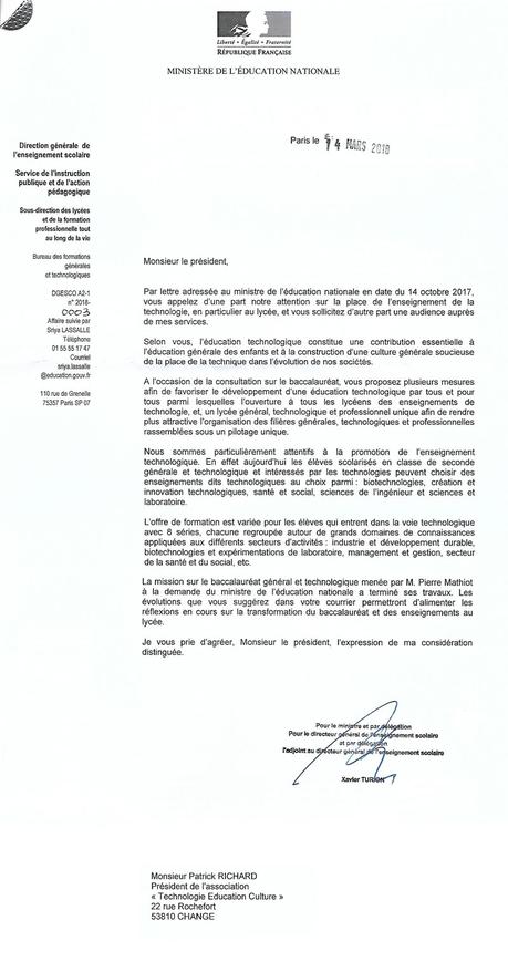 lettre ministre de l’éducation nationale