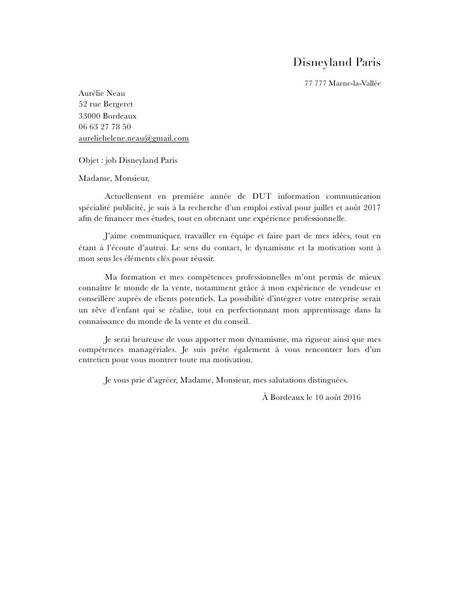 lettre motivation - lettre motivation disneyland pdf - Fichier PDF