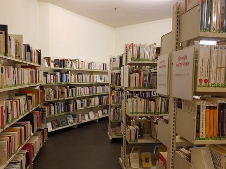 Rayons de bibliothèques des livres en dépôt