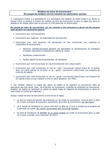 llettre inscription dérogatoire Modèles de lettre de licenciement six projets de modèles ont été tran…